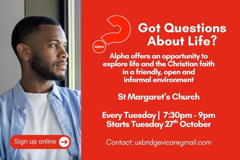 A new Alpha course will be starting in St Margaret's Church on Tuesday 27th October - 7:30pm - 9:00pm